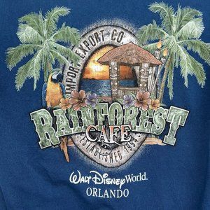 Rainforest Cafe Walt Disney World Shirt Adult Medium Orlando Navy Blue Mens Y2K